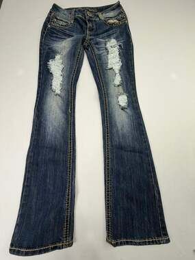 Almost Famous Y2K Distressed Embellished Bootcut Jeans Size 5